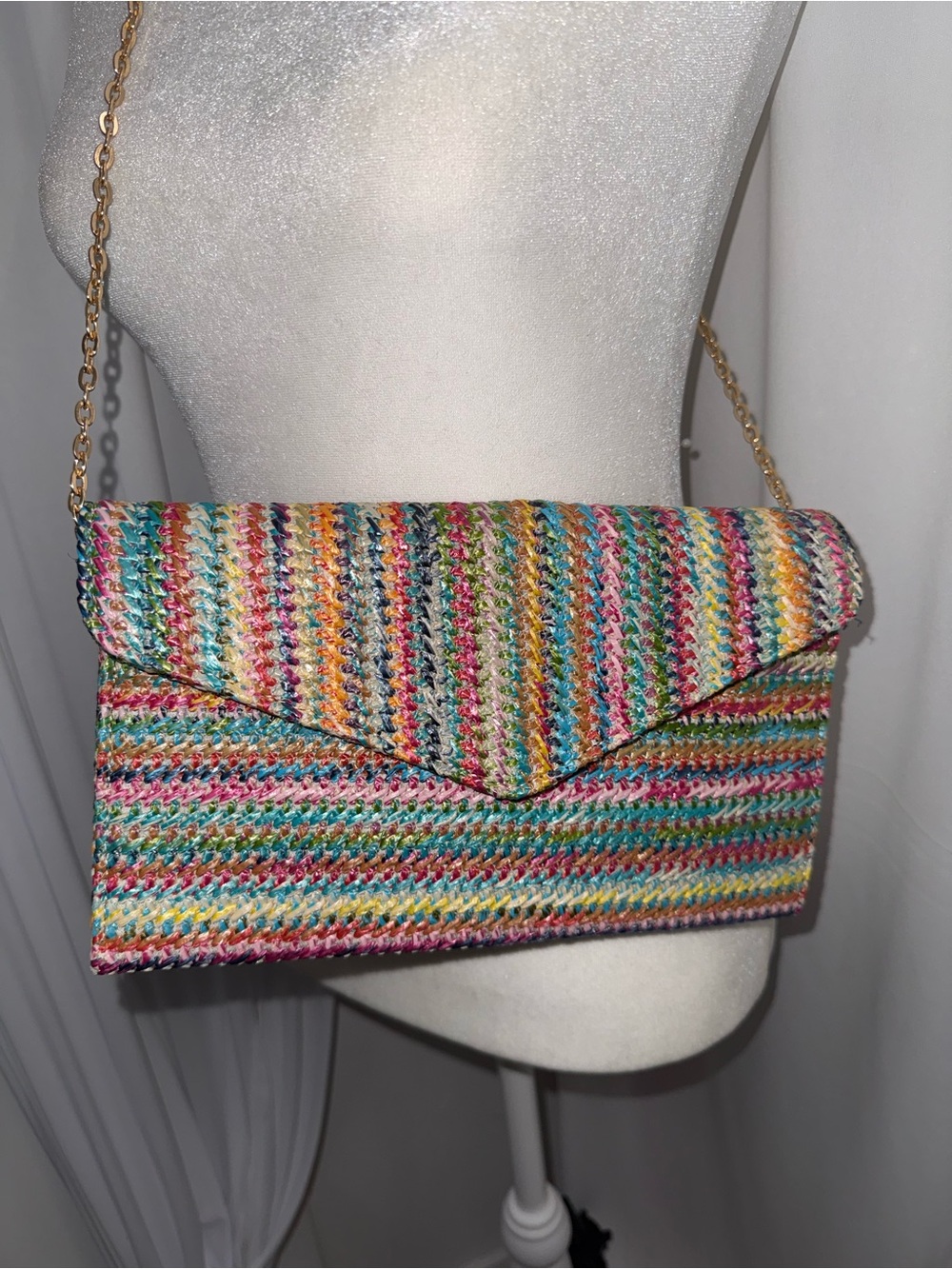 Brand new colorful straw clutch bag
